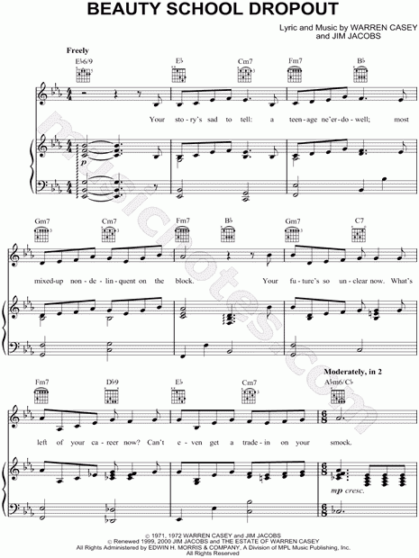  quot Beauty School Dropout quot From 39 Grease 39 Sheet Music In Eb Major 