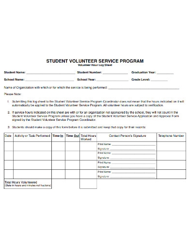 Volunteer Log Sheet Free Printable