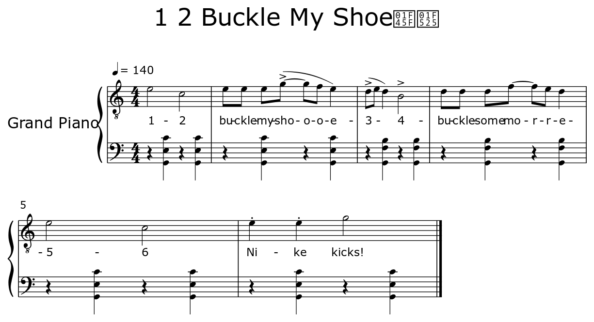 1 2 Buckle My Shoe Sheet Music For Piano