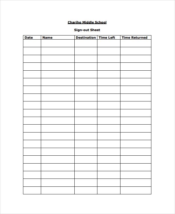10 School Sign Out Sheet Templates Sample Templates