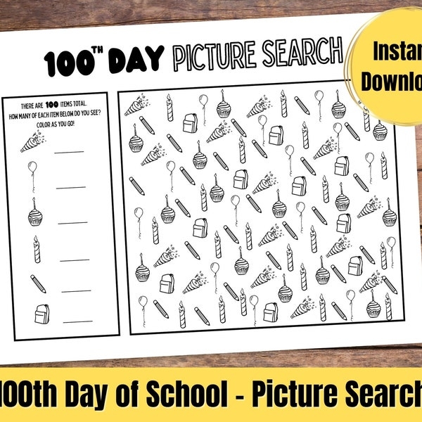 100th Day Of School Activity Sheet Etsy