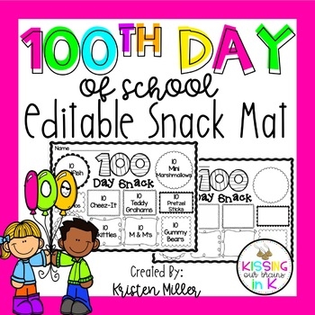 100th Day Of School Editable Snack Mat TpT