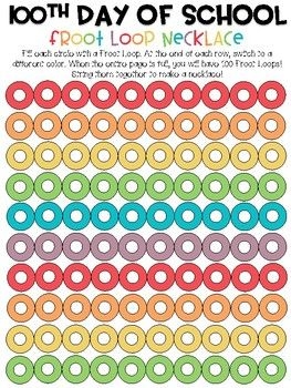 100th Day Of School Froot Loop Mat Freebie Necklace Fruit Loop