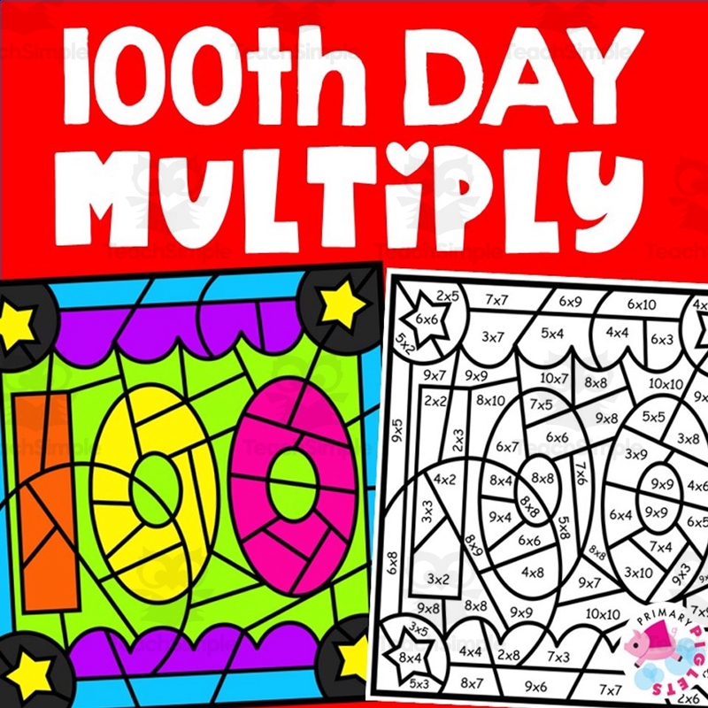100th Day Of School Math Coloring Pages Multiplication Color By