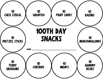 100th Day Of School Snack By Creations That Teach TpT