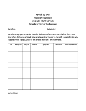 18 Printable Volunteer Hour Sheet High School Forms And Templates 