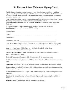 18 Printable Volunteer Sign Up Sheet Forms And Templates Fillable 