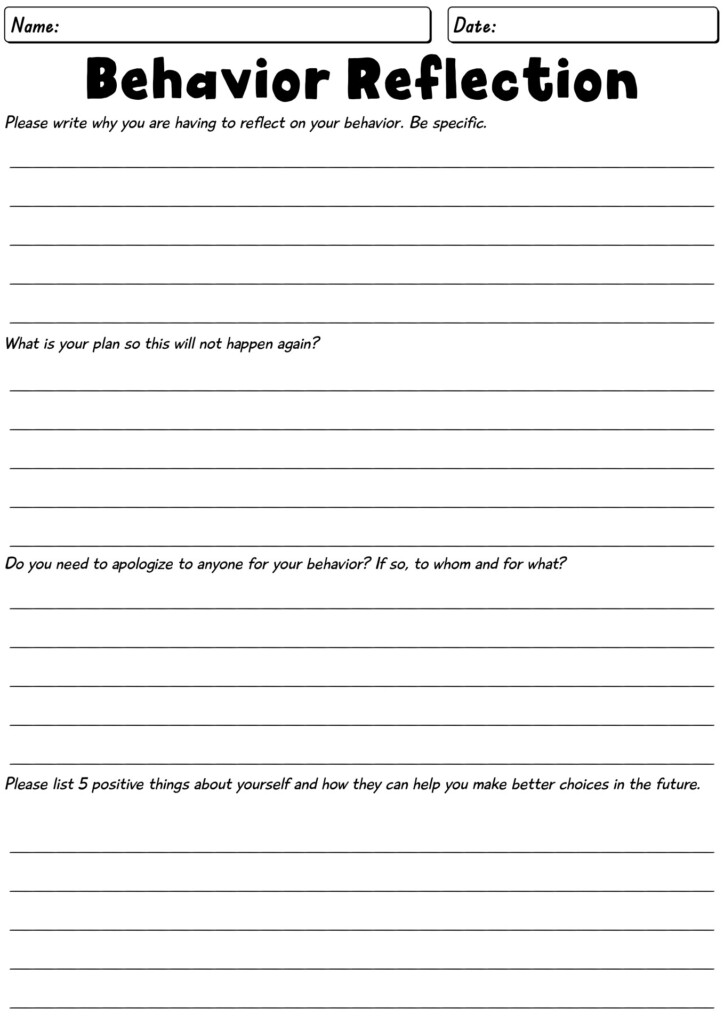 19 Student Behavior Reflection Worksheets Free PDF At Worksheeto