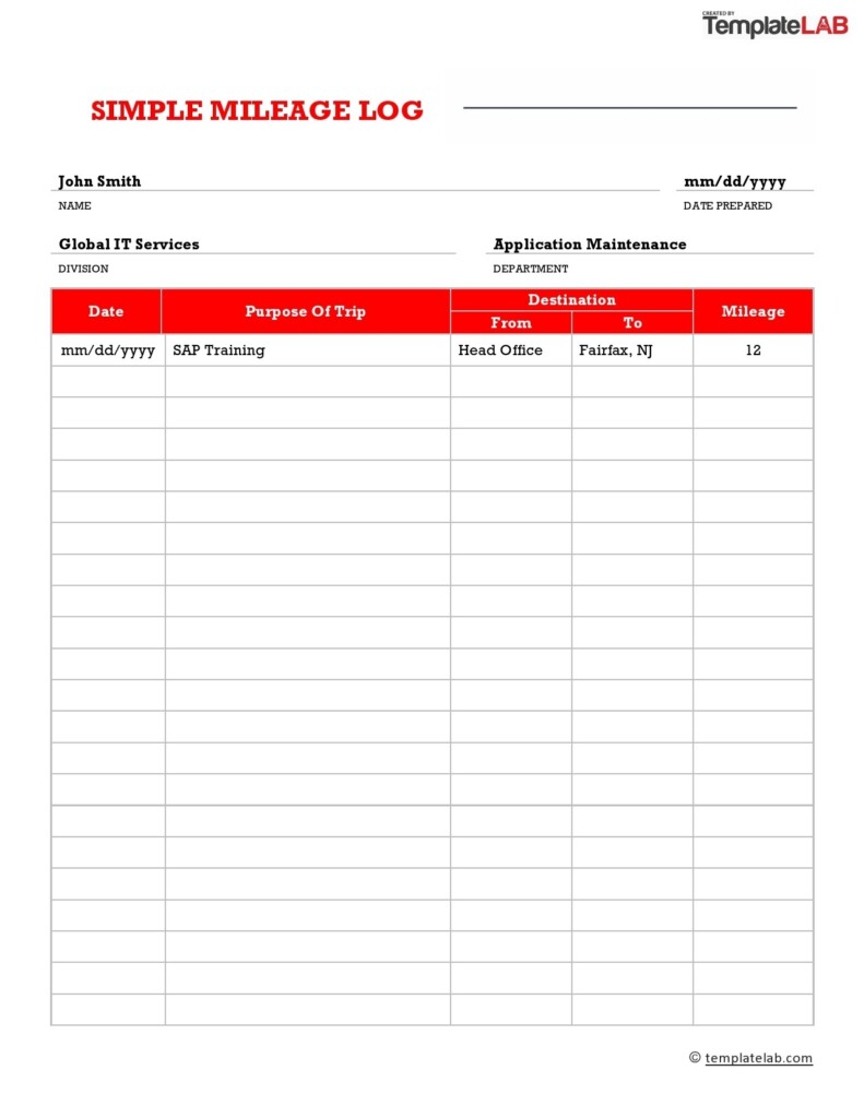 20 Printable Mileage Log Templates Free TemplateLab
