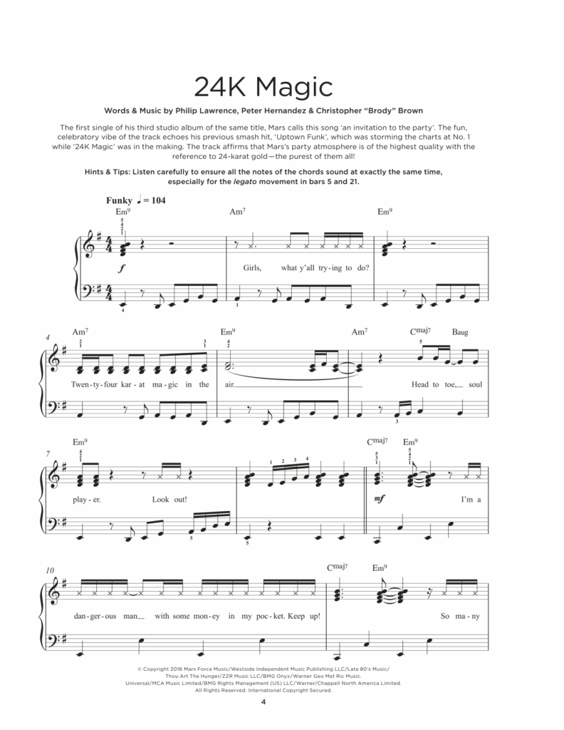 24K Magic By Bruno Mars Sheet Music For Really Easy Piano At Sheet 