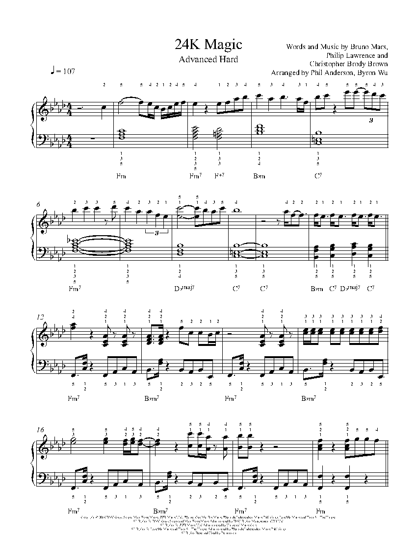 24K Magic By Bruno Mars Sheet Music Lesson Advanced Level