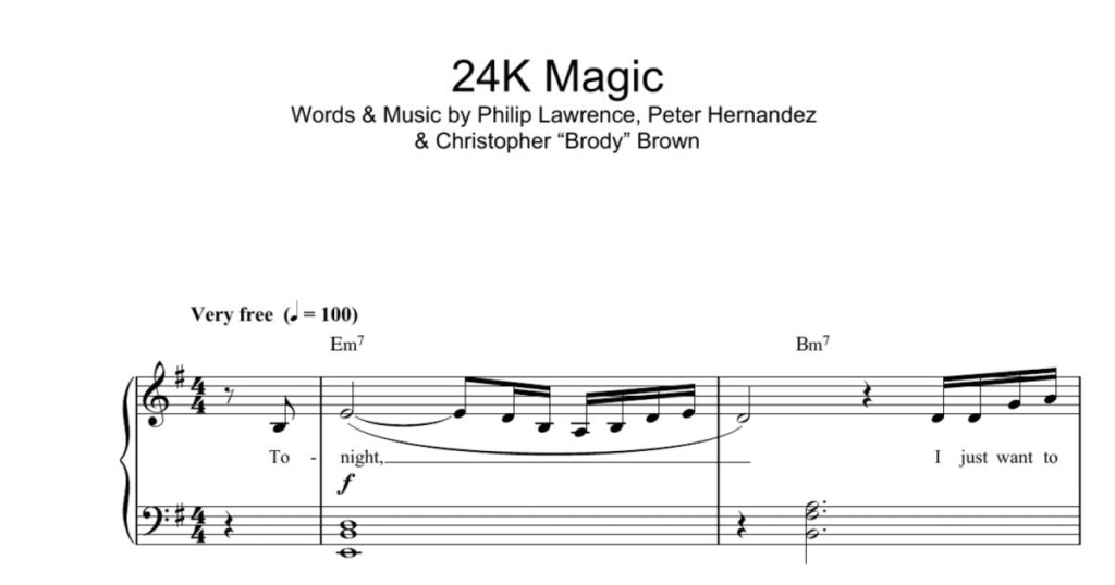 24K Magic Easy Piano Print Sheet Music Now
