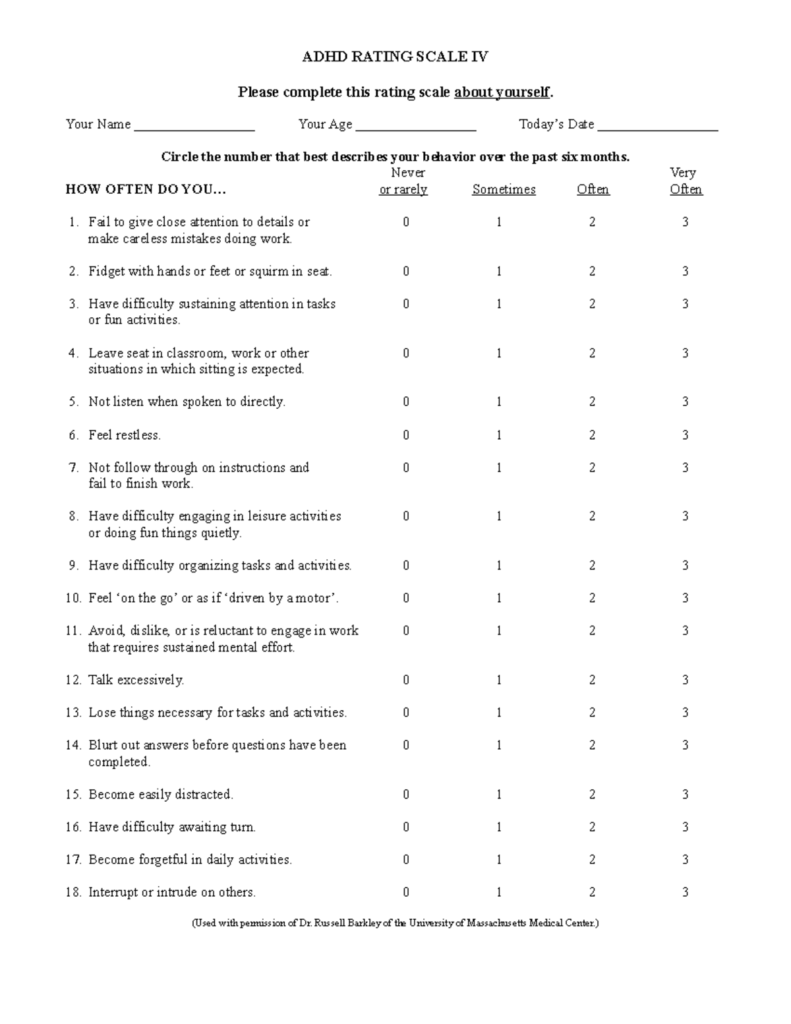 259595571 Barkley Adult Adhd Rating Scale ADHD RATING SCALE IV Please 
