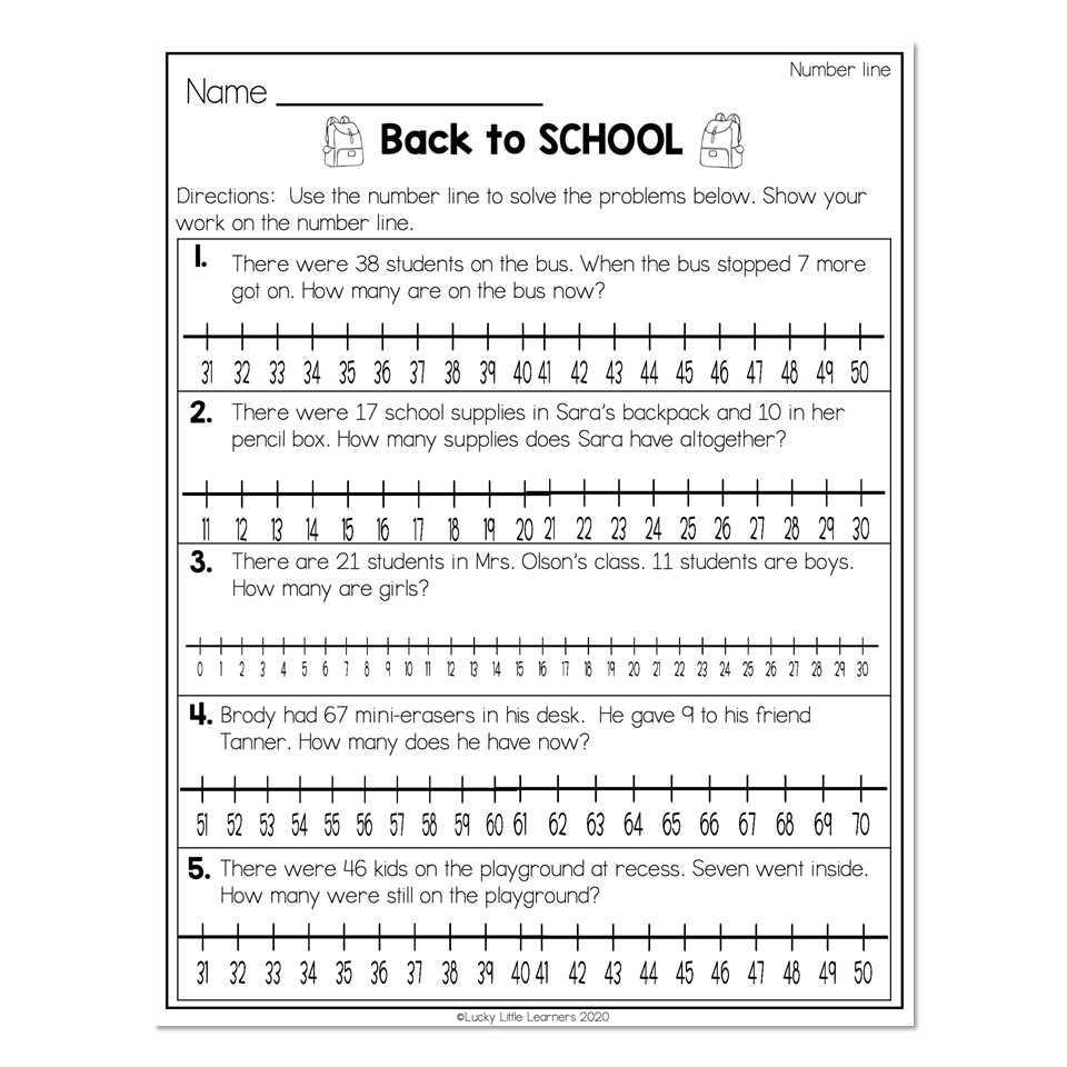 2nd Grade Math Worksheets Data Number Line Back To School Lucky 