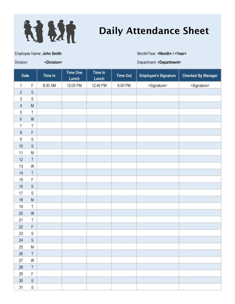 30 Printable Attendance Sheet Templates Free TemplateArchive