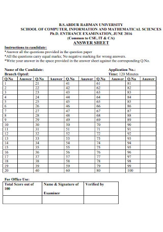 32 SAMPLE Answer Sheet Templates In PDF MS Word