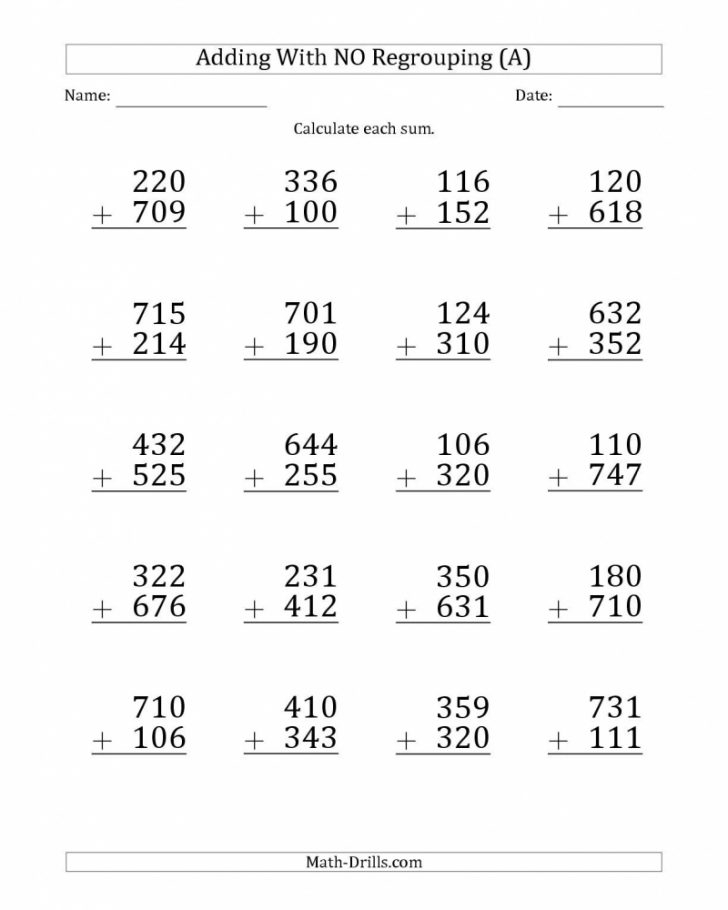 3Rd Grade Homework Sheets Printable Large Print 3 Digit Math 