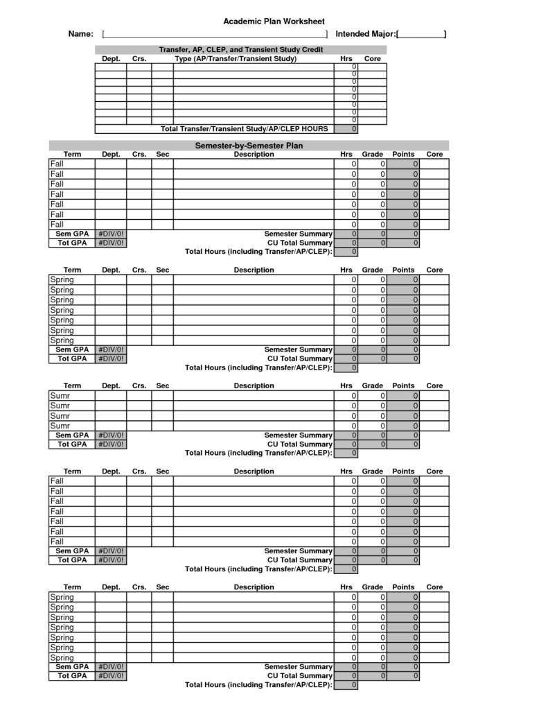4 Year Academic Plan Template