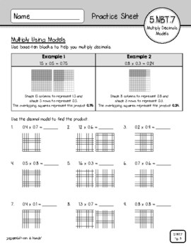 5 NBT 7 Practice Sheets Multiply Decimals By Kathleen And Mande 39 