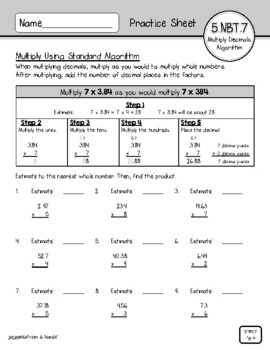 5 NBT 7 Practice Sheets Multiply Decimals By Kathleen And Mande 39 