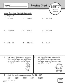 5 nbt 7 Worksheets Bundle 5 nbt 7 Decimal Operations Worksh