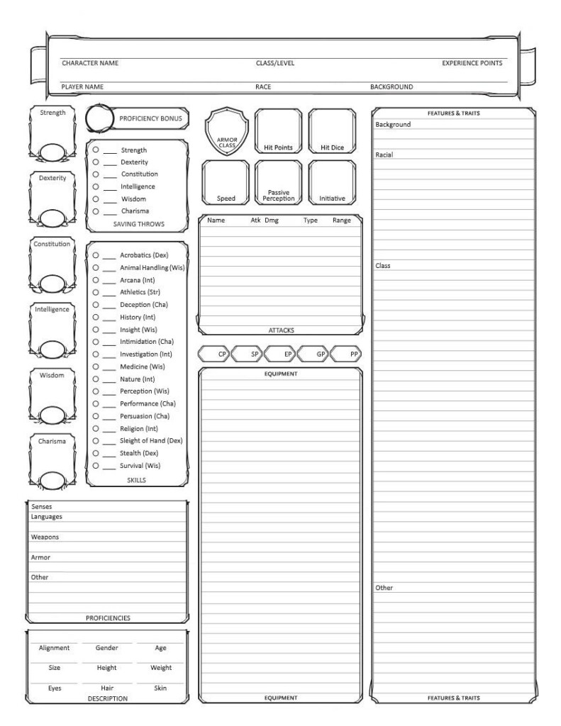 5th Edition Form Fillable Character Sheet Printable Forms Free Online