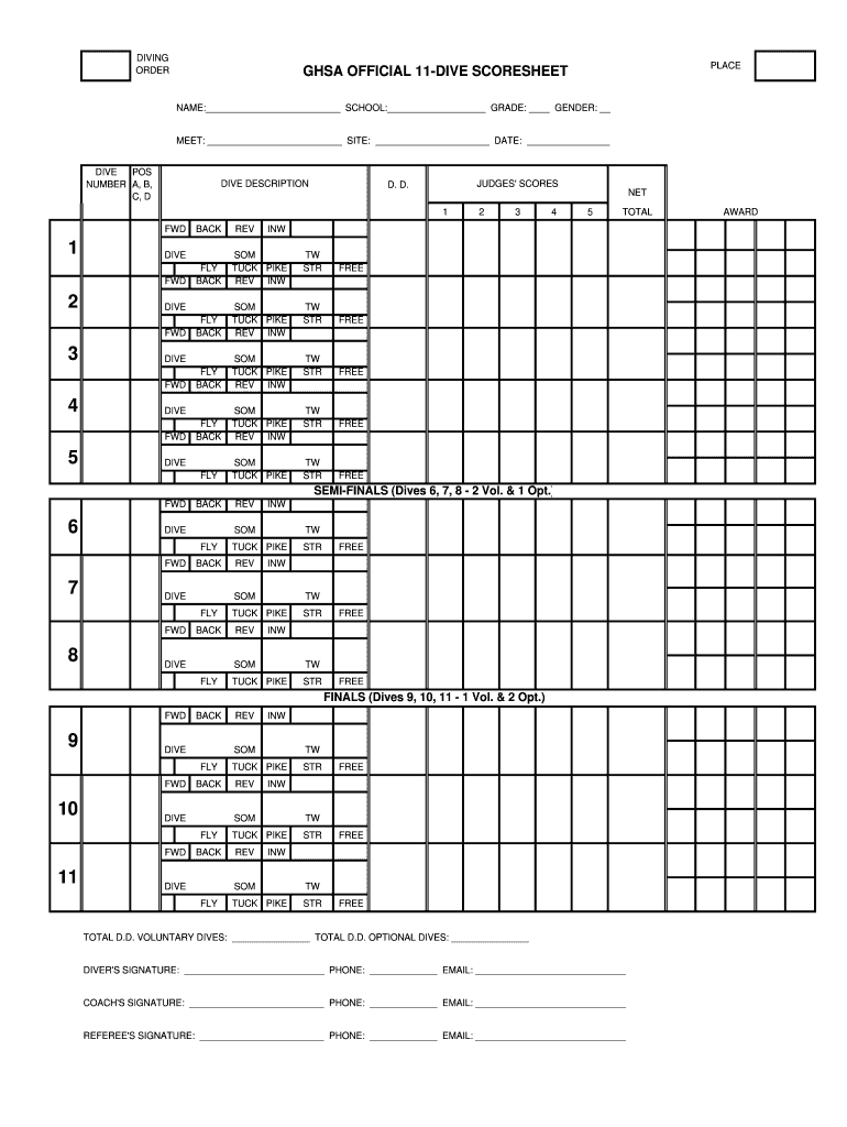 6 Dive Score Sheet Fill Online Printable Fillable Blank PdfFiller