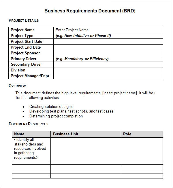 7 Business Requirements Document Templates PDF Word Sample Templates