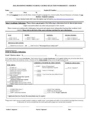 7TH Grade Choice Sheet For 2022 2023 Doc Template PdfFiller