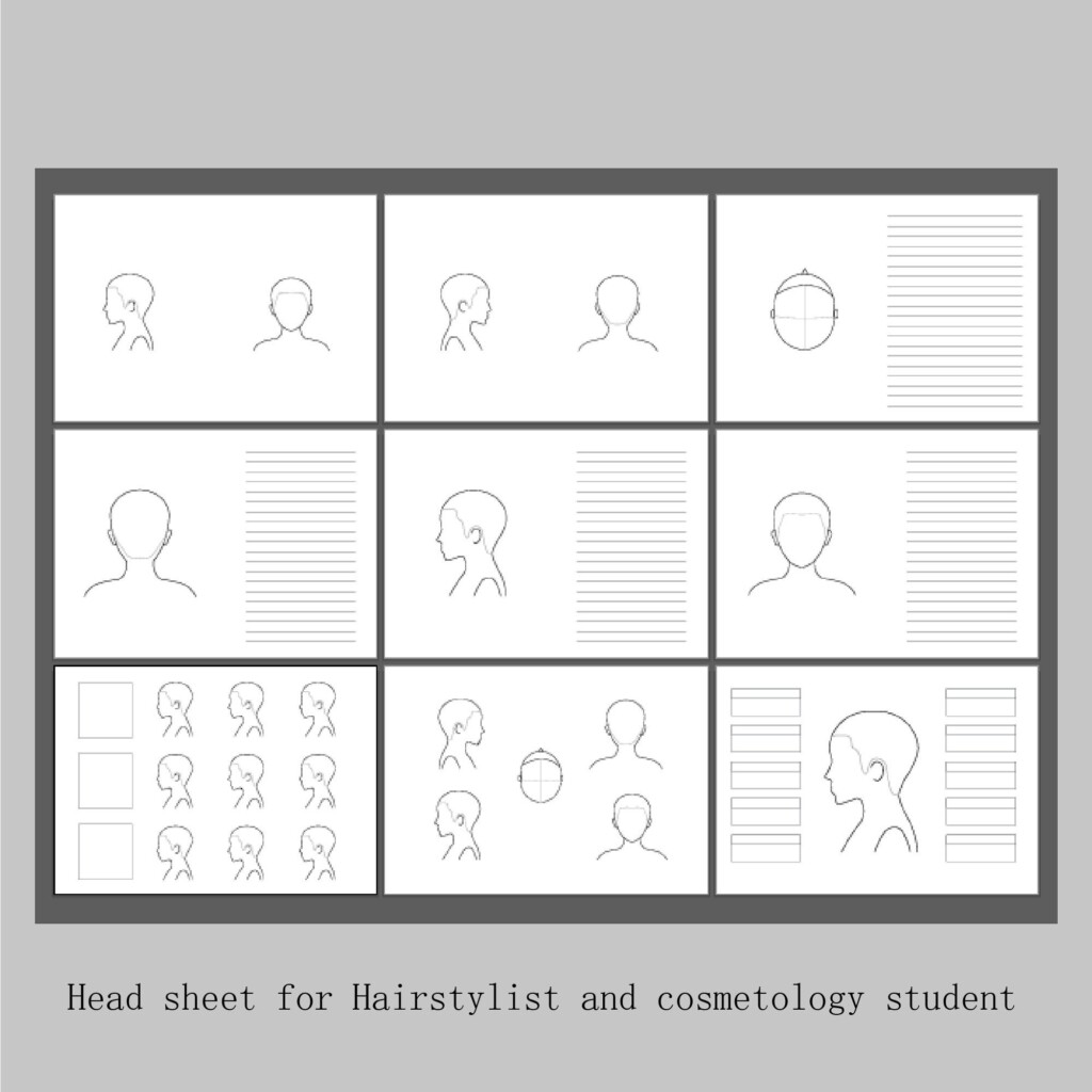 9 Layouts Blank Hair Cutting Head Sheets PDF Printable A4 Size For 