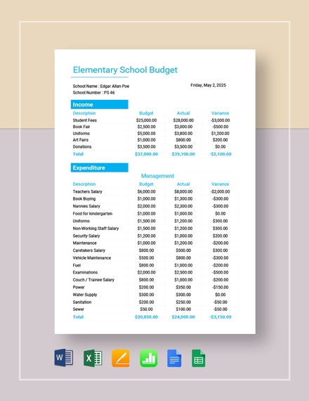 9 School Budget Templates Word PDF Excel
