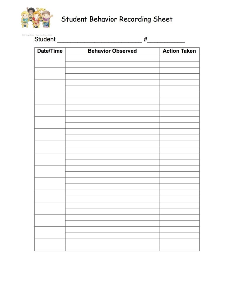 A Behavior Recording Sheet Student Behavior Behavior Plan Recording 