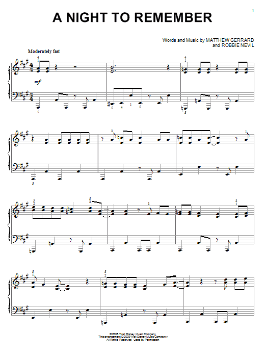 A Night To Remember By High School Musical 3 Sheet Music For Piano Solo 