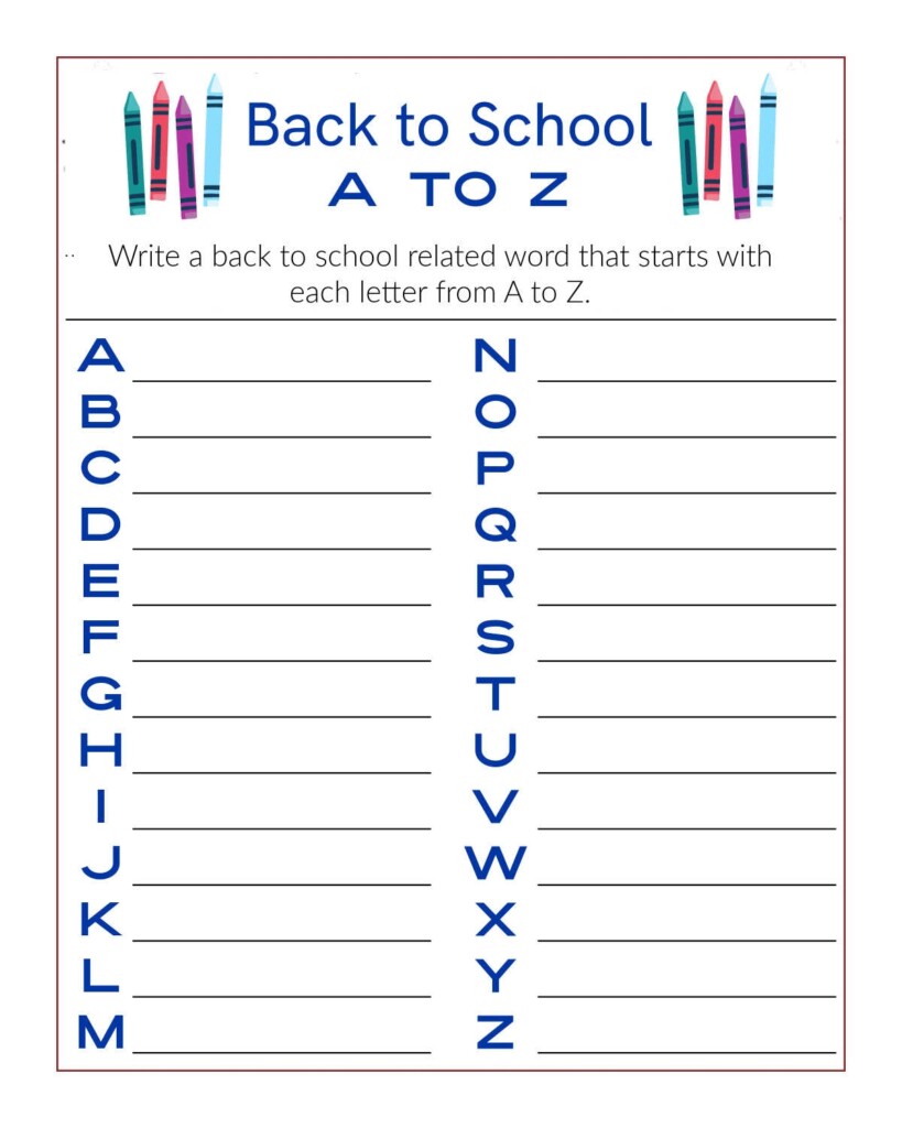 A To Z Back To School Word Activity Page Mama Likes This