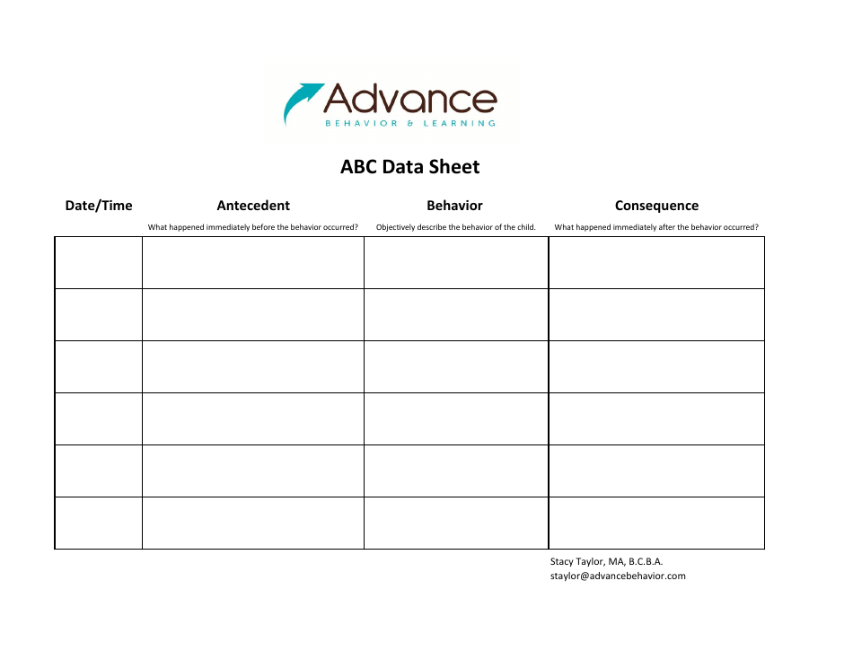 Abc Data Sheet Advance Behavior Learning Download Printable PDF