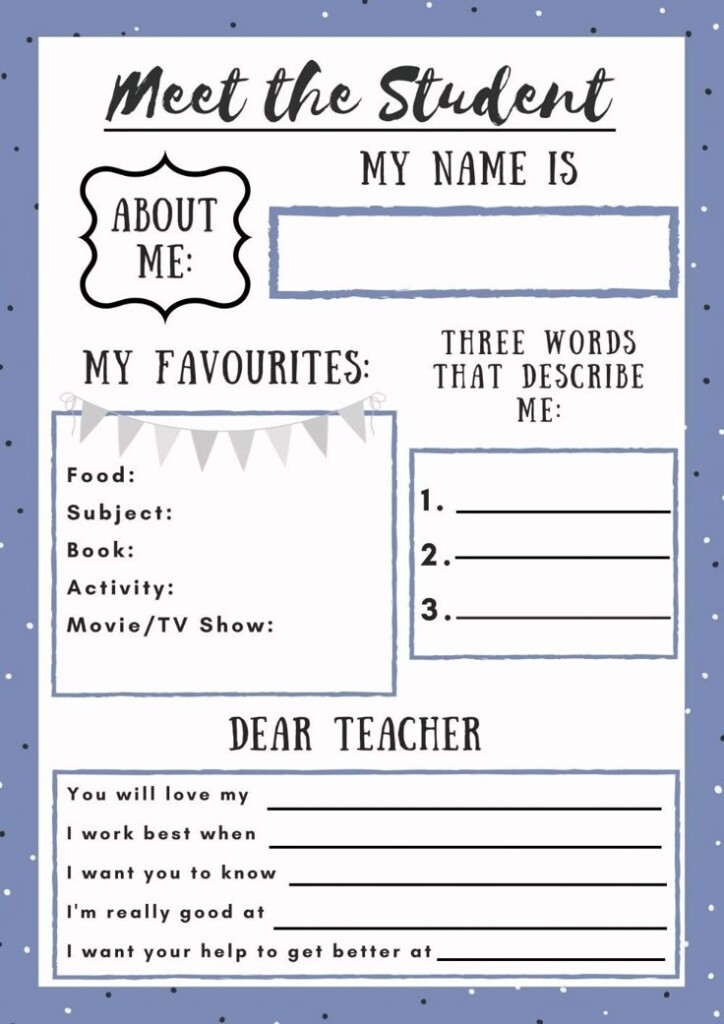 About Me Sheet For Students