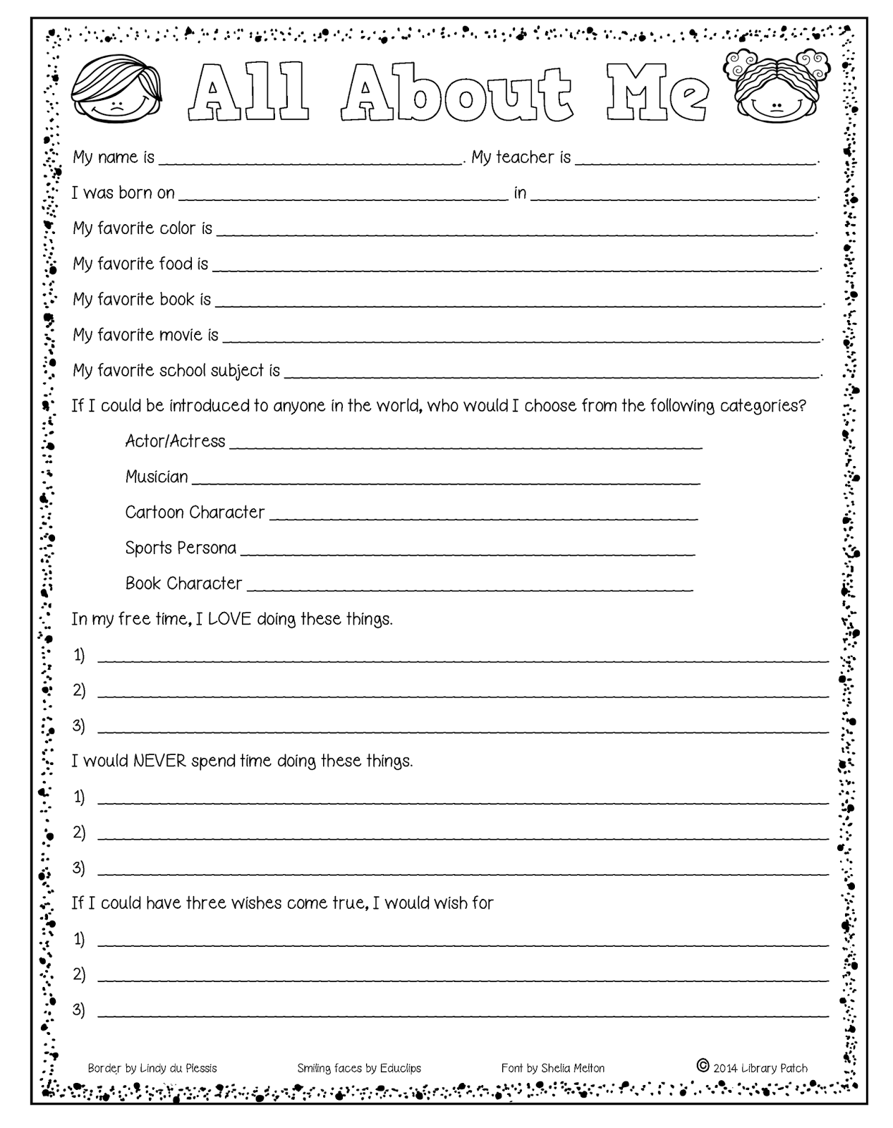 About Me Sheet For Students