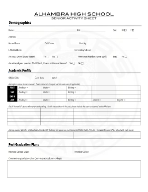 Activity Sheet For High School Seniors Fill And Sign Printable 