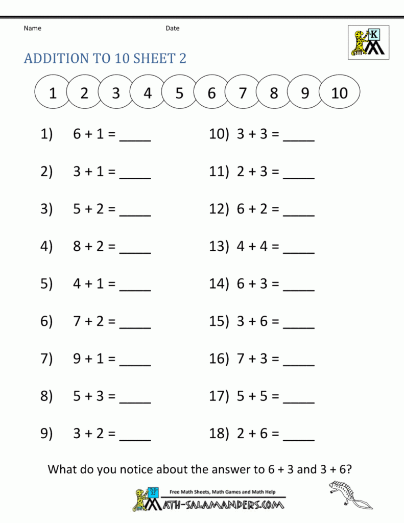 Addition 1 To 10 Worksheets