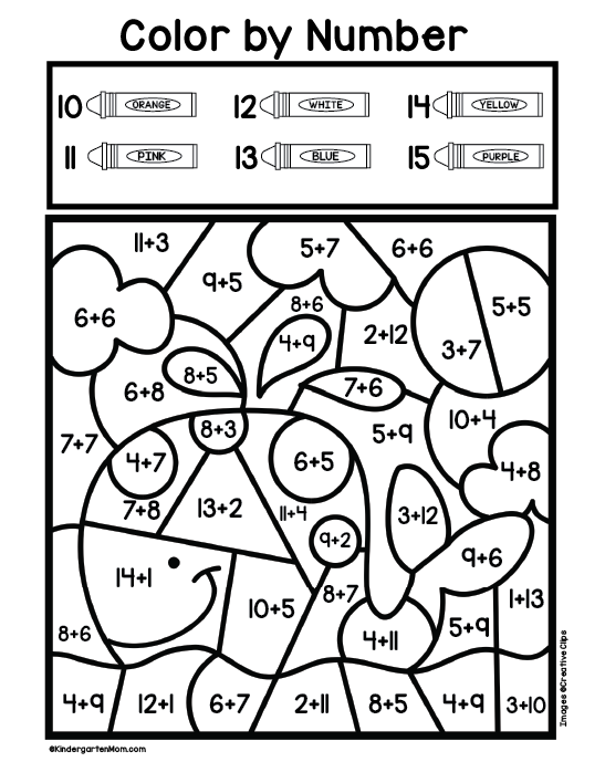 Addition Color By Number Worksheets Kindergarten Mom