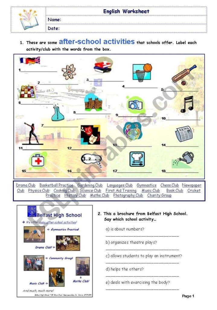 After school Activities ESL Worksheet By Diana Parracho