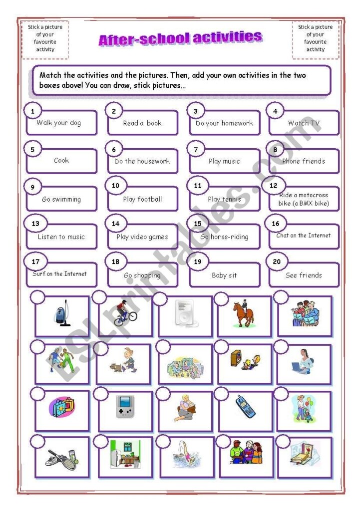 After School Activities ESL Worksheet By Reb77