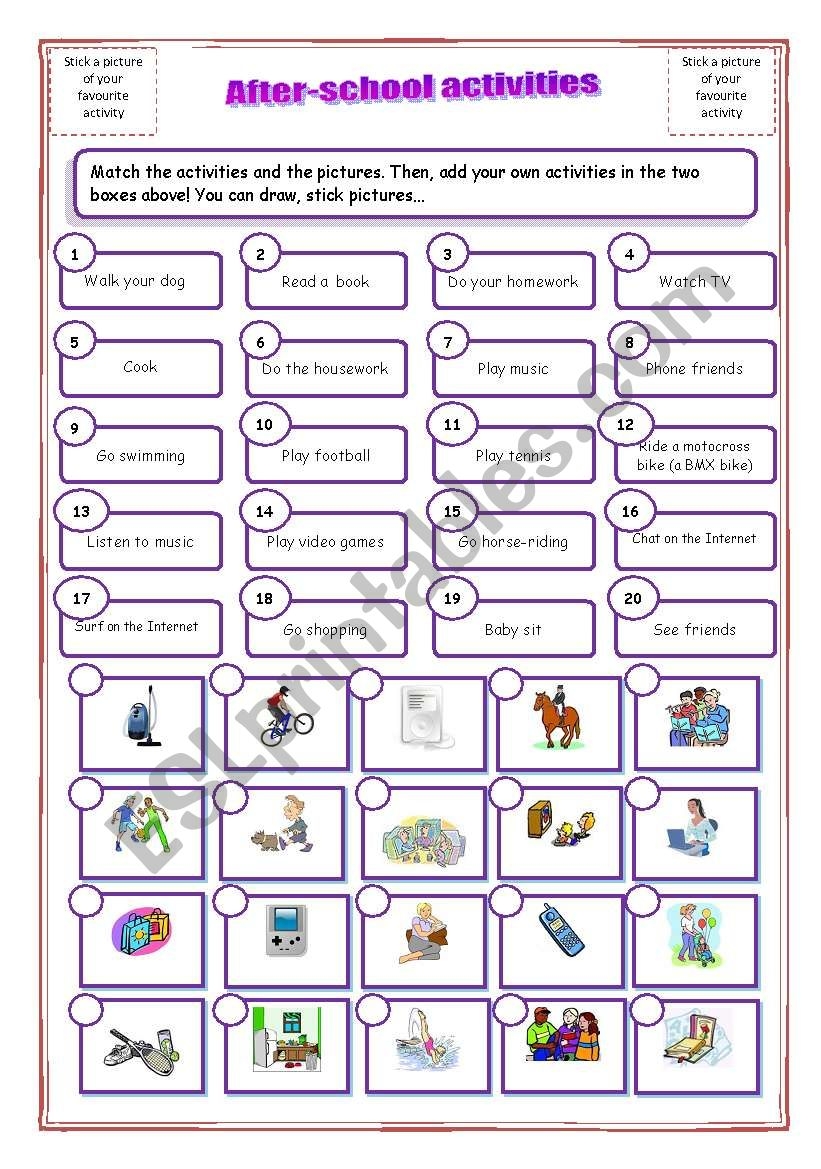 After School Activities ESL Worksheet By Reb77