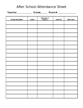 After School Attendance Sheet By The Purposeful And Organized Teacher