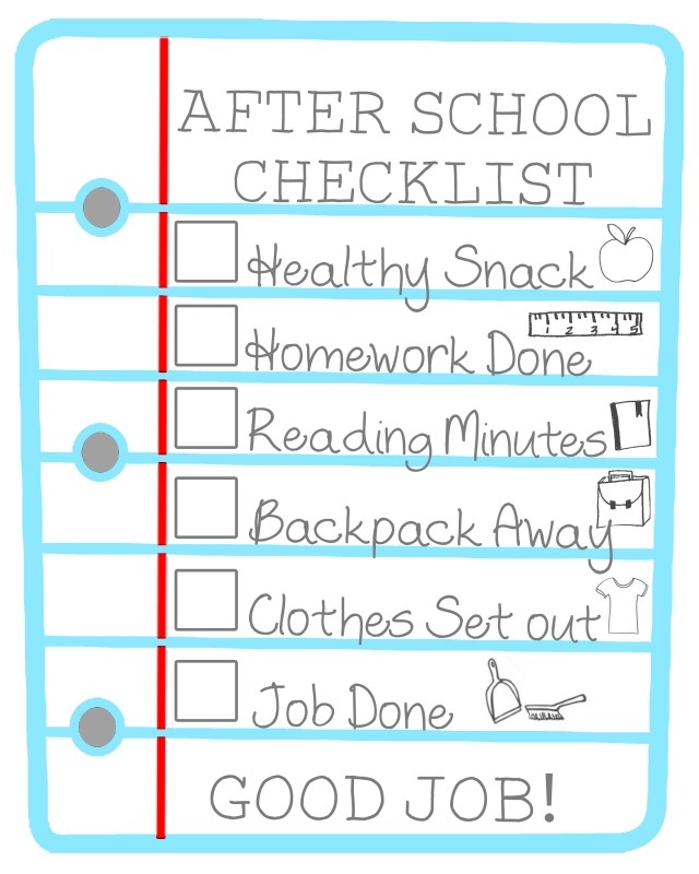After School Checklist For Kids Free Printable