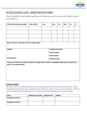 AFTER SCHOOL CLUB REGISTRATION FORM Fill And Sign Printable Template 
