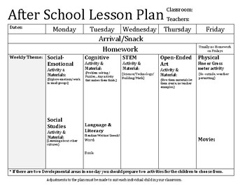 After School Lesson Plan Template By Christin Farmosa TpT