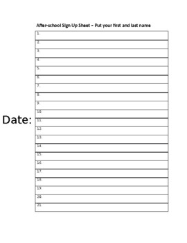 After school Sign Up Sheet By Teach It Easier TPT