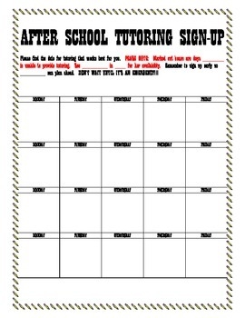 After School Tutoring Sign Up Sheet By Frahm 39 s Fascinations TPT
