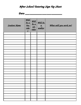 After School Tutoring Sign Up Sheet By Mrs H G TPT